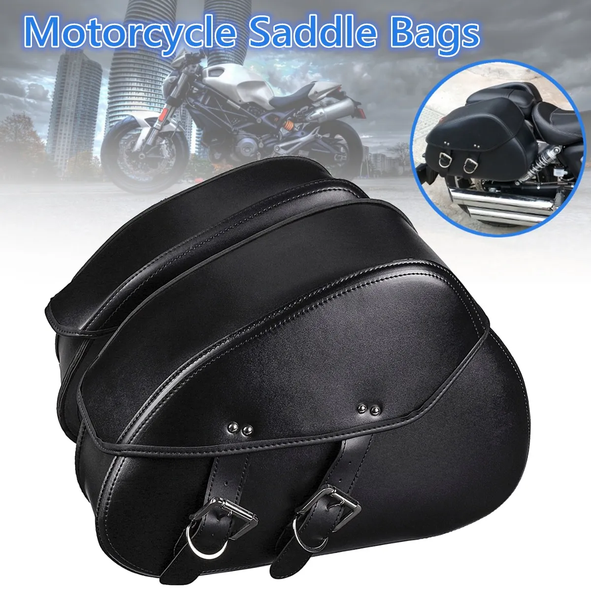 

NEW 48x30x16 cm Pair Black PU Leather Motorcycle Tool Bag Luggage Saddle Bags Black