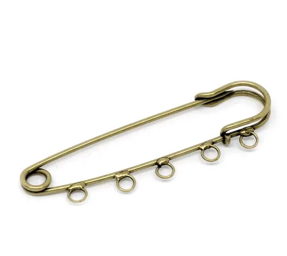 

20 Bronze Tone 5Holes Brooches Findings 7x2cm (B13473)