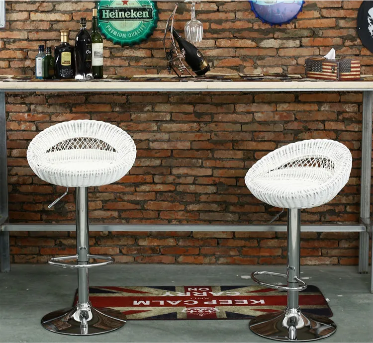 Quality Creative Lifting Wicker Chair Braided Swivel Bar Chair Stool Bird Nest Shaped Bar Stool Ergonomic Adjustable Height