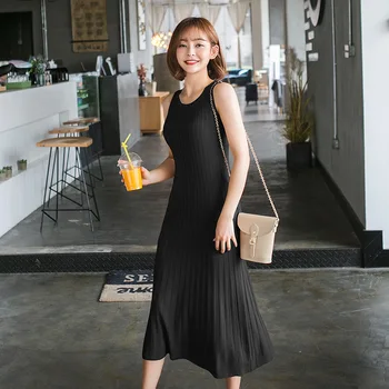 

Knitting Rendering Long Dress Round Neck Sleeveless Spring And Summer Ladies Casual Dresses