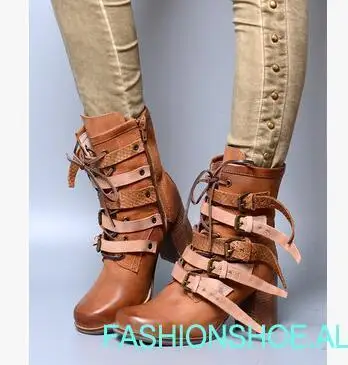 

fashion Women's boots British style square chunky heel strap buckles ankle boots strap Knight woman boots chunky heel