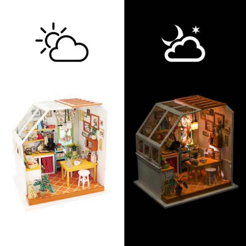 

Robotime DIY 3D LED Wooden Puzzle Toy Handmade Model Restaurant Miniature Building Craft Jason's Kitchen Toys For Chirldren Gift