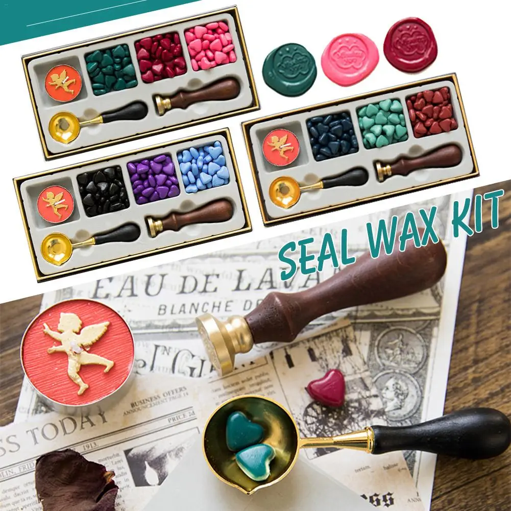 

Multifunctional Retro Style Seal Wax Kit DIY Wax Sealing Stamp With Spoon Wax Particles For Greeting Card Postcard Wedding Party