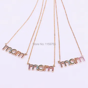 

6Pcs Silver /Gold Pendant Necklaces Gifts Rainbow cz paved Jewelry Family Simple Mom Letter Pendant Necklace