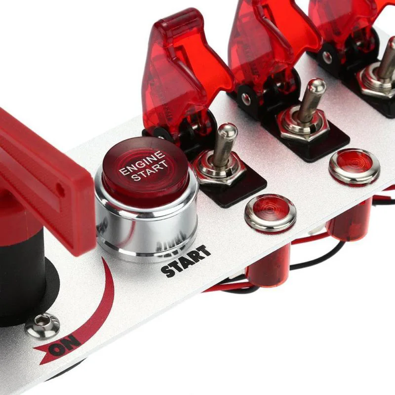 

195*67mm Red Aluminum Alloy + Plastic Racing Car LED Ignition Switch Panel Engine Start Push Button Toggle Car Ignition Switch