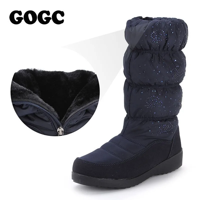 GOGC 2019 теплые женские сапоги зимние до середины икры большие размеры на меху