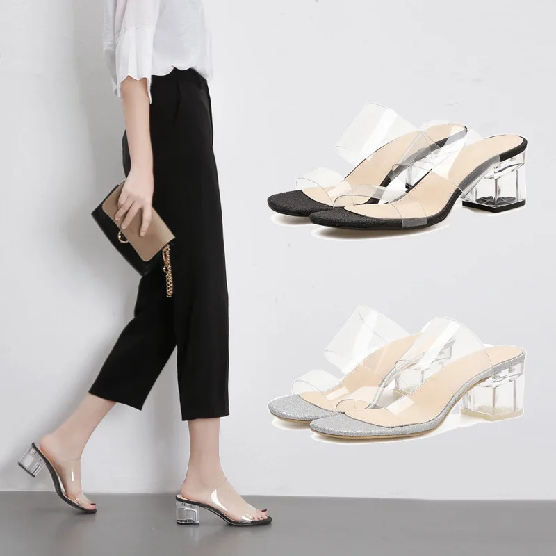 

Buckle Transparent Crystal With Sandals Woman Transparent Coarse With Women's Shoes