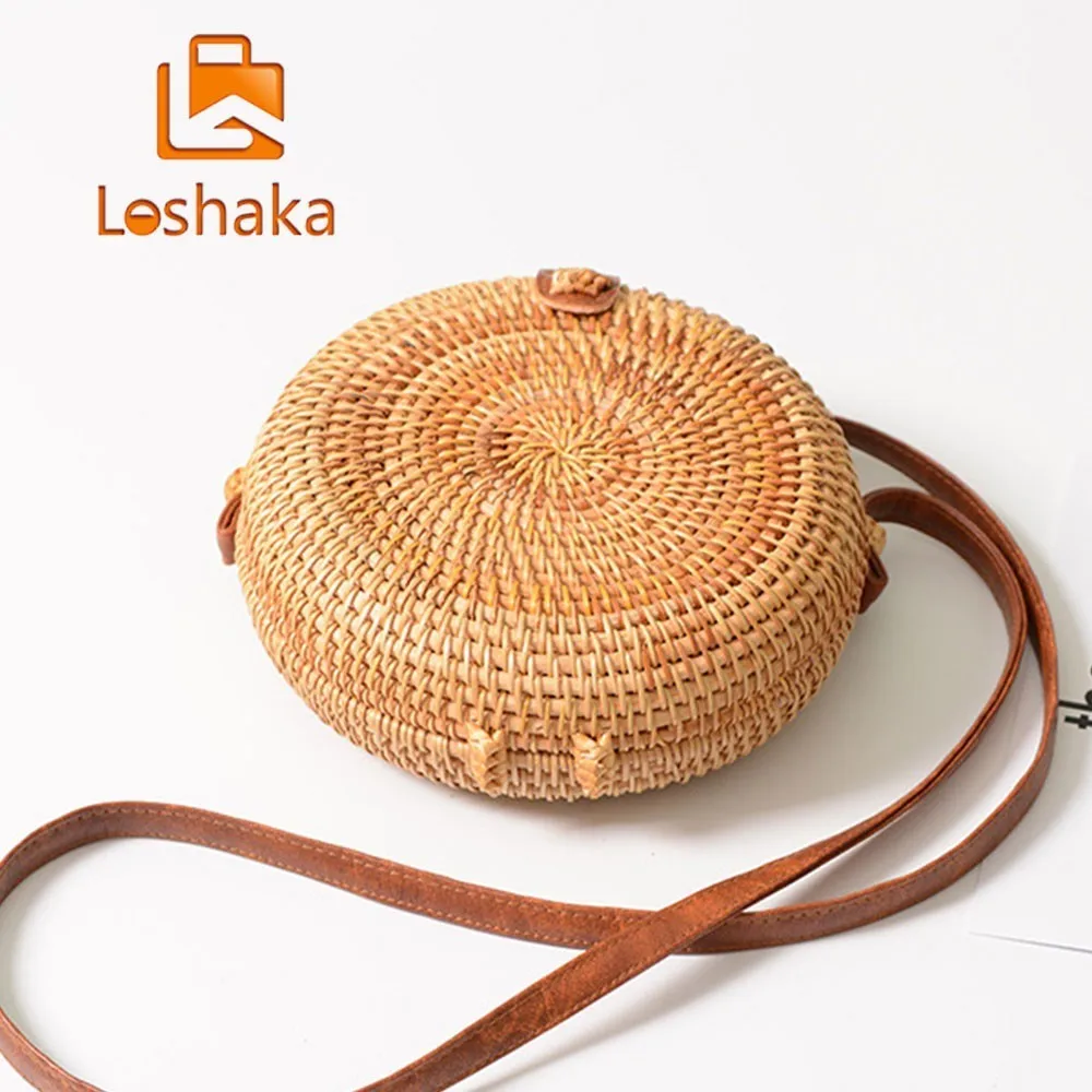 

Loshaka Fashion Women Round Straw Bags Female Handmade Woven CrossBody Bag Summer Beach Rattan Bag Ladies' Circle Bohemia Box
