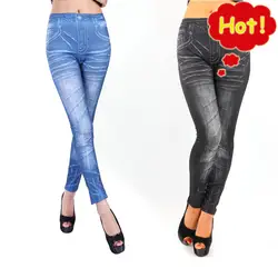 Женские джинсовые леггинсы фальшивый карман печати Высокая растянуть брюки женские джинсовые узкие джинсы скинни с эластичной резинкой