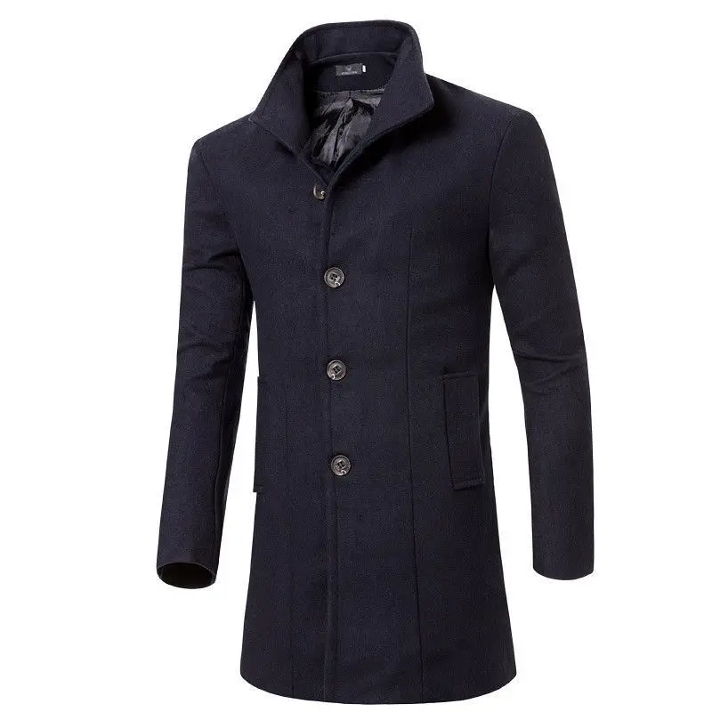 Plus Size Long Wool FashionCoat Men's Overcoats Jackets Turn Down