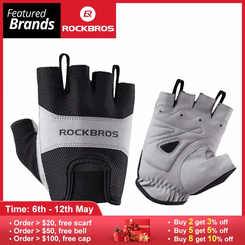 ROCKBROS Cycling Gloves Half Short Finger Bike Gloves Breathable Mountain Road Bicycle Men Sport Gloves Cycling Clothing Unisex