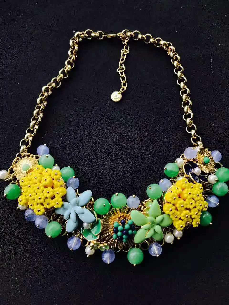 

Free shipping corlorful gem-stone party necklace short chain statement necklace