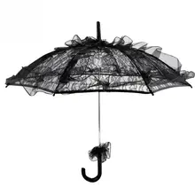 Черный цвет, кружевной зонтик, бытовой зонтик от дождя, прозрачный, с длинной ручкой, женские, вечерние, Декор