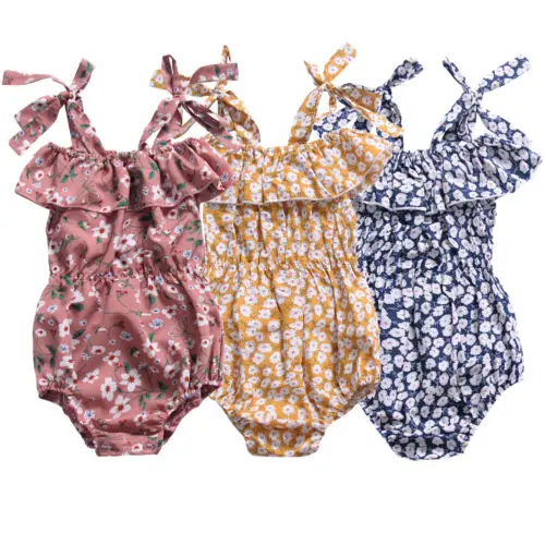 

Cute Baby Girls Infant Clothes Sleeveless Floral Romper Casual Floral Cute Outfits Sunsuit Clothes Baby Girl 0-24M