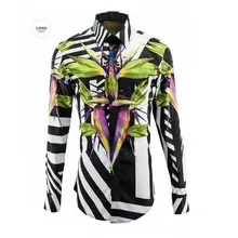 Новое поступление, рубашка в полоску с длинными рукавами для птиц рая, Мужская Креативная печать методом цифрового переноса, весенний Размер M, L, XL, XXL, 3XL