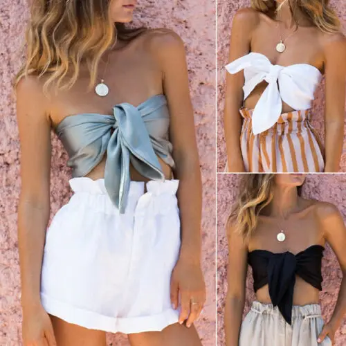 

Womens Ladies Bandage Bardot Bandeau Boobtube Ribbed Sleeveless Crop Top