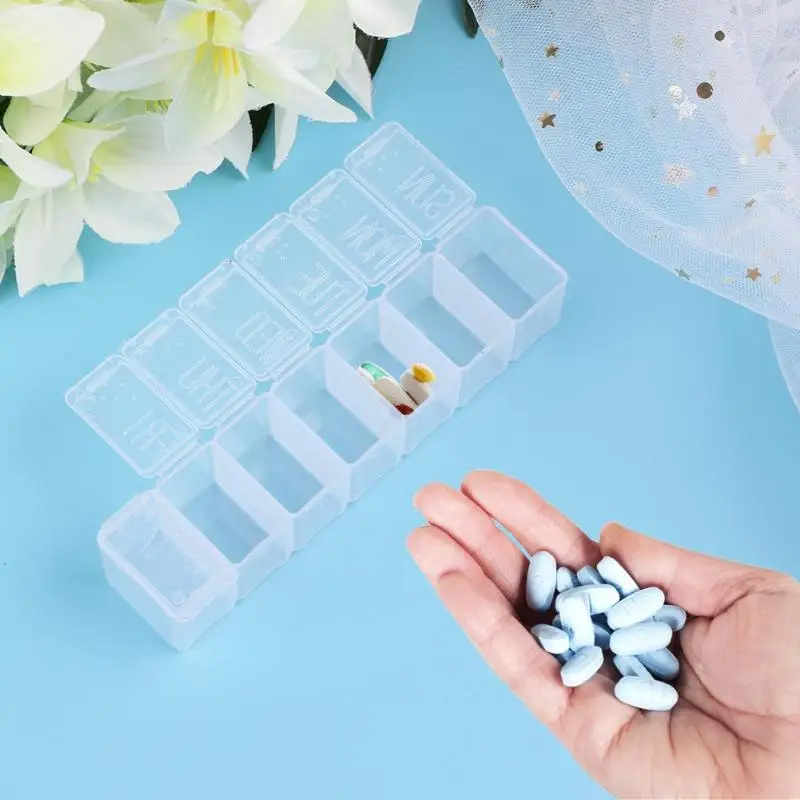 

Portable 7 Day Weekly Clear Drug Tablet Pill Box Capsule Vitamin Medicine Holder Splitters Storage Organizer Container Case
