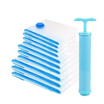 

10 Pcs Vacuum Storage Bags Vacuum Cleaner For Travel With Vacuum Pump Reusable Vacuum Storage Bag For Clothing, Duvets, Beddin