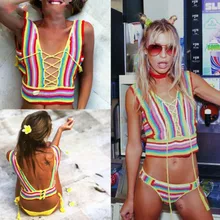 Женский Радужный трикотажный бюстгальтер купальники, пляжная одежда бикини женские топы летние