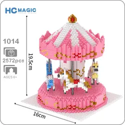 HC 1014 парк развлечений розовый merry-go-круглый Карусель лошадь 3D модель 2572 шт. алмаз мини строительство Nano Конструкторы Кирпичи Игрушка без