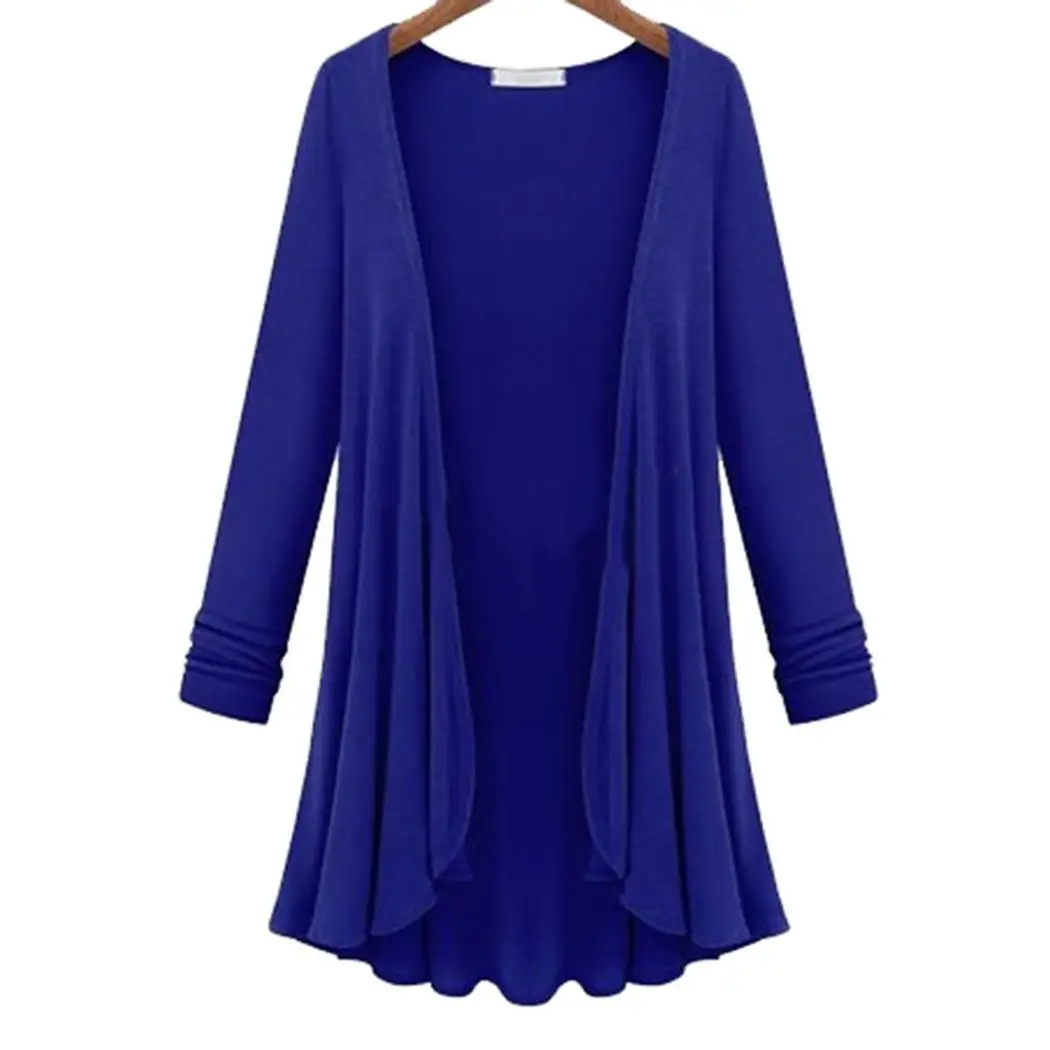 Women Casual Open Front Long Sleeve No Draped Hem Solid Spring Knit Slim Party Pleated Cardigan |