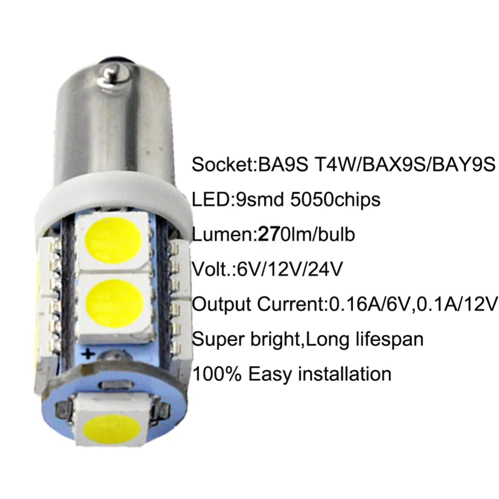 2 предмета Универсальный BA9S BAX9S BAY9S 9SMD 6000 К Автомобильный светодиодный лампы бокового повторителя без Полар-флиса 6 в, 12 В, 24 В постоянного тока световой сигнал автомобиля Средства для укладки волос