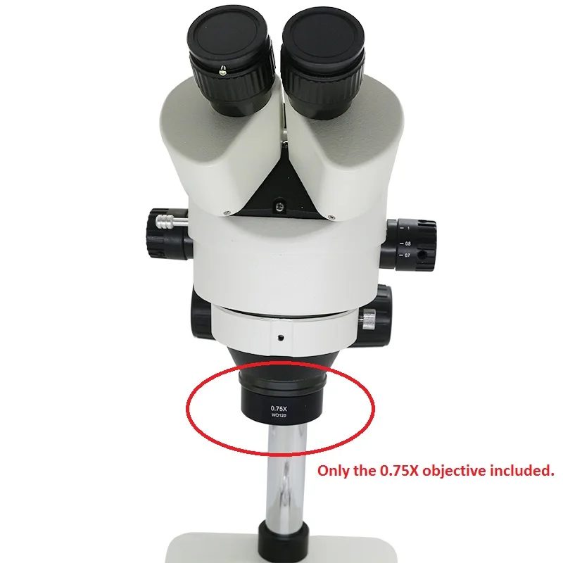 0.75X Barlow Auxiliary Objective Reduction Lens for Stereo Microscope with Working Distance 120 mm Mounting Thread M48 x 0.75