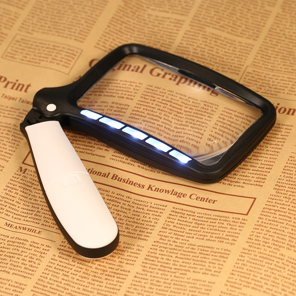 

Rectangle Folding Loupe Magnifier 2X Magnifying Glass With Led Lights Magnifier For Reading Newspaper Jewellery Coin Examining