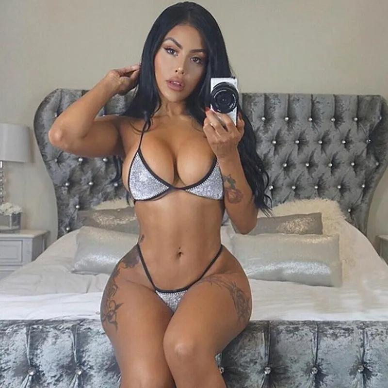 

Luxury Silver Rhinestone Two Pieces Sets Rompers Women 2019 Summer Beach Wear Sexy Bandage Club Diamond Bodysuits Suits