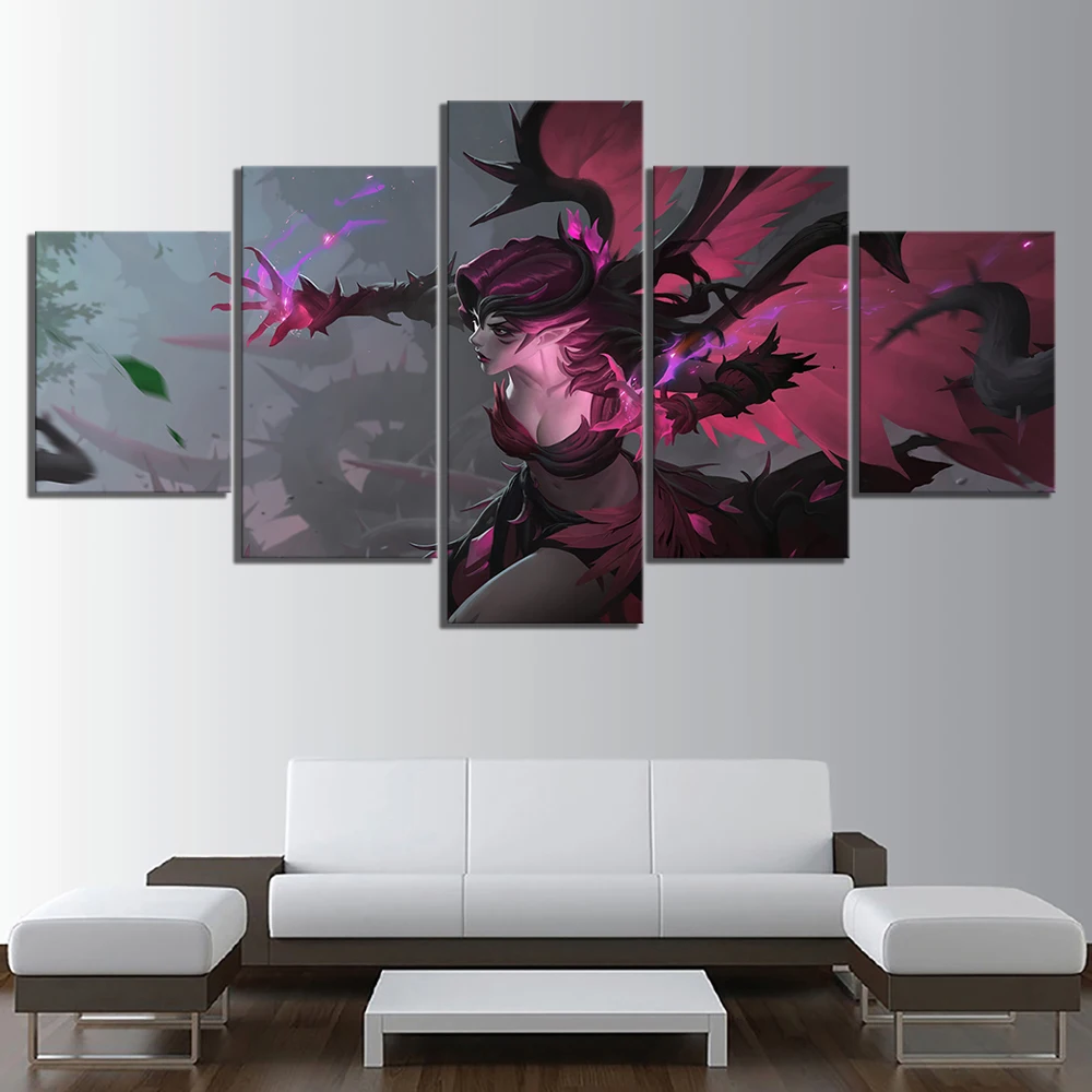 

5 Piece Game Poster Artwork Paintings League of Legends Morgana The Fallen Angel Pictures Canvas Paintings Room Decor Wall Art