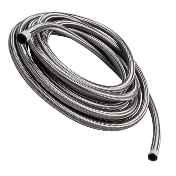 

8 AN Stainless Steel Braided Fuel / Oil Line Hose AN8 Silver 20 Feet
