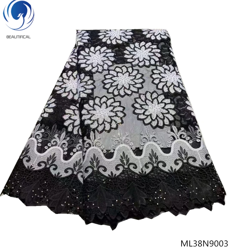

BEAUTIFICAL cord net lace black lace fabric french lace fabric with guipure laces and rhinestones for party dresses ML38N90