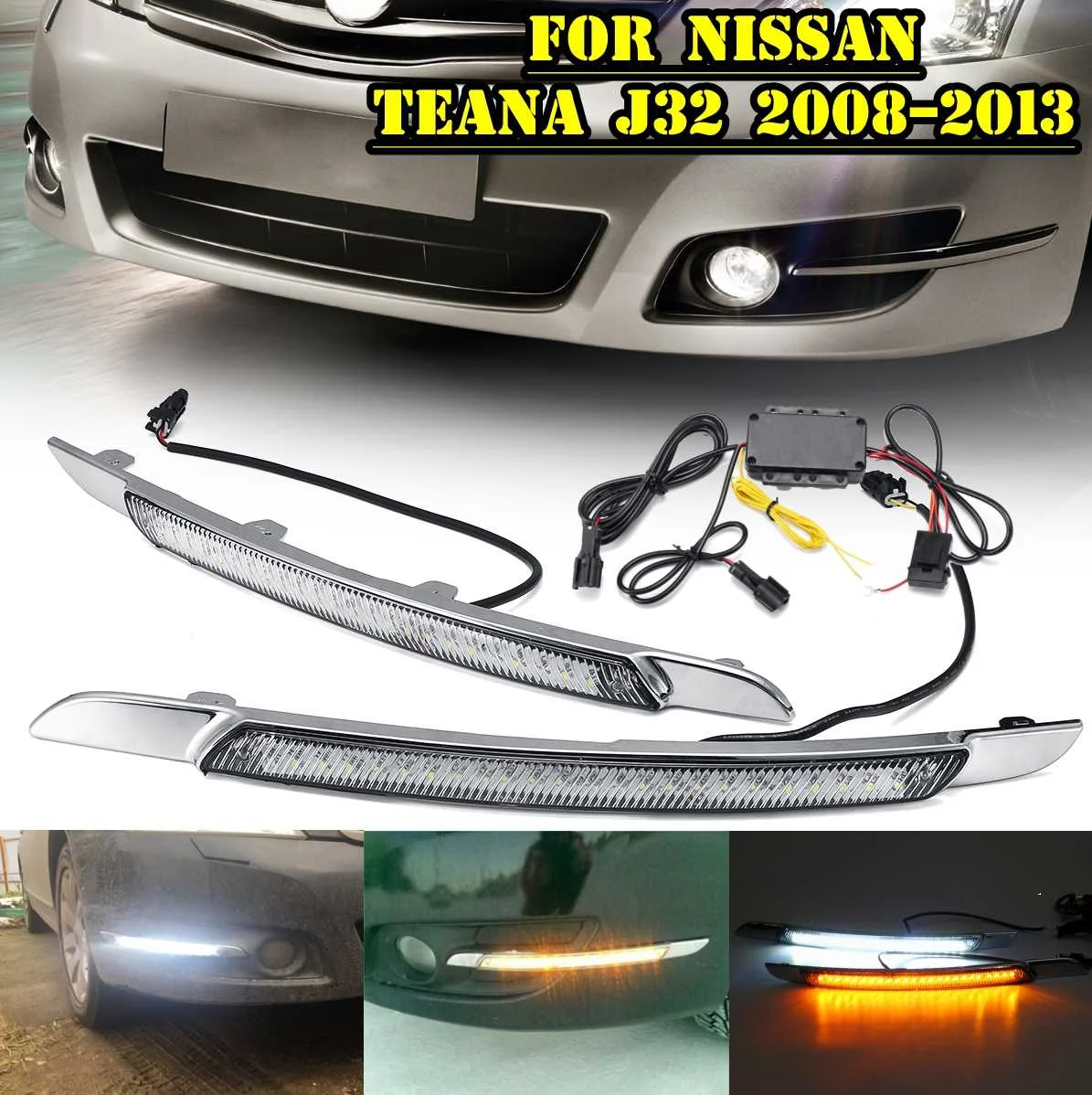 

For Nissan Teana J32 2008 2009 2010-2013 12V Car Front LED Drl Daytime Running light Fog Driving Lamp Turn Signal Styling Diy