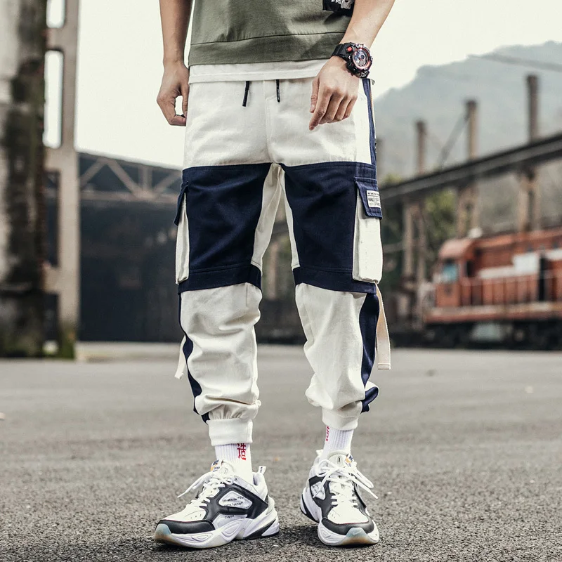 

Men's Trousers 2019 Spring New Youth Popular Cotton Loose Pockets Hit Color Feet Pants Personality Youth Casual Men's Clothing