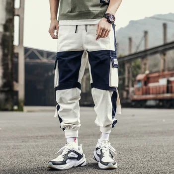 

Men's Trousers 2019 Spring New Youth Popular Cotton Loose Pockets Hit Color Feet Pants Personality Youth Casual Men's Clothing