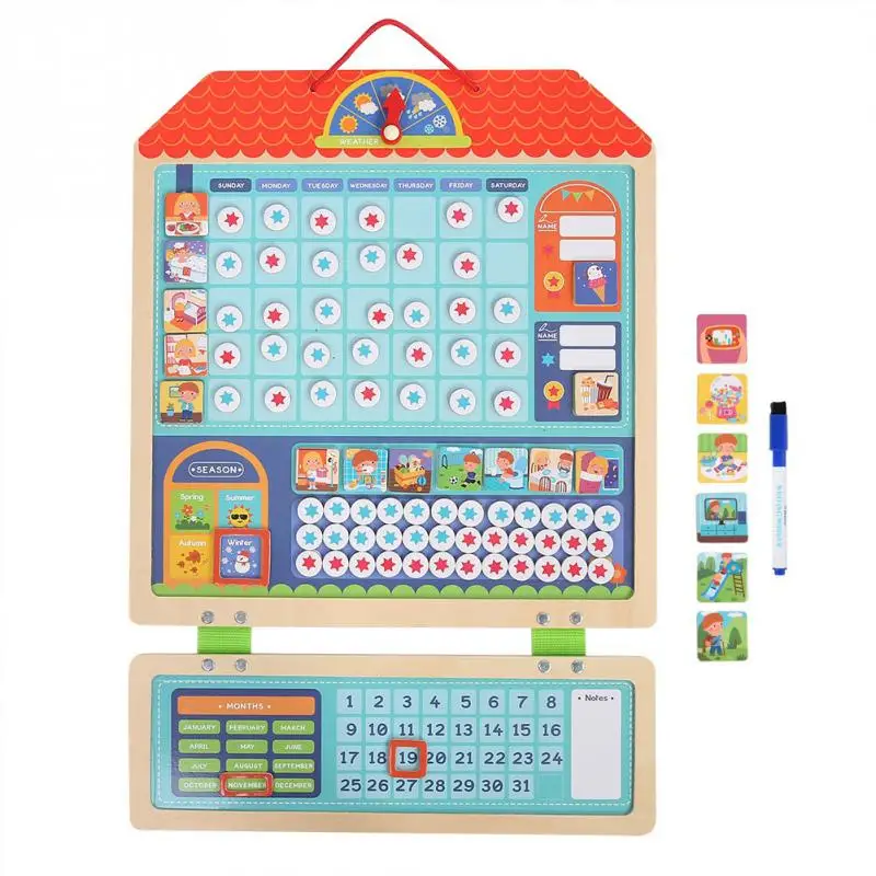 

Children Activity Schedule Target Board Kid Wooden Magnetic Reward Responsibility Chart Calendar Educational Learning Toys