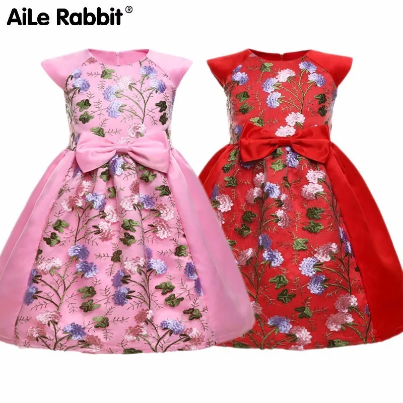 AiLe Rabbit Kids Dresses For Girls Frocks Wedding Party Floral Evening Dress 2 Color Baby Girl Princess Ins Vestido Ball Gown | Детская