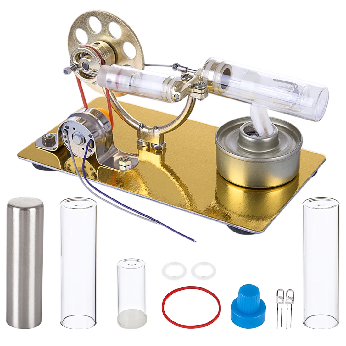 

Single Cylinder Stirling Engine Model Building School Science Experiment Kit All-metal Base Physics Class Demonstration Dropship