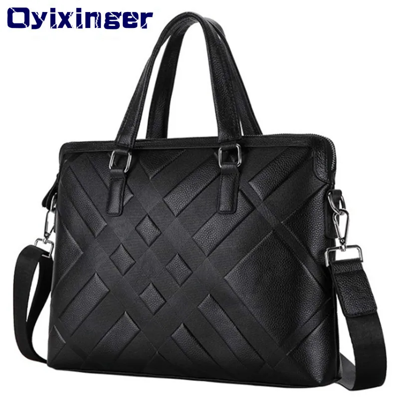 

2019 Men Genuine Leather Laptop Briefcase For Macbook 14.1" Men Business Soft Cowhide Shoulder Laptops Bag For Dell Lenovo IPAD