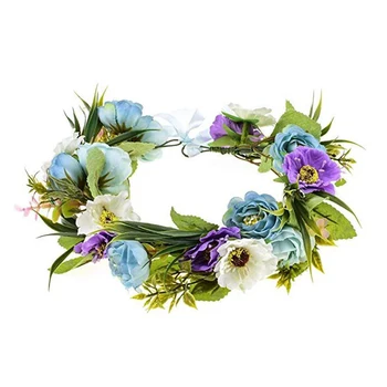 

1pc Headband Garland Simulation Flower Ribbon Fabrics Rattan Hair Loop Hair Band Wreath Headpiece for Flower Girls Bridesmaid