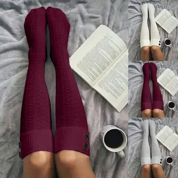 

2019 Women Winter Stockings Knit Over Knee Long Thigh-High Warm Women Girl Stockings Fashion