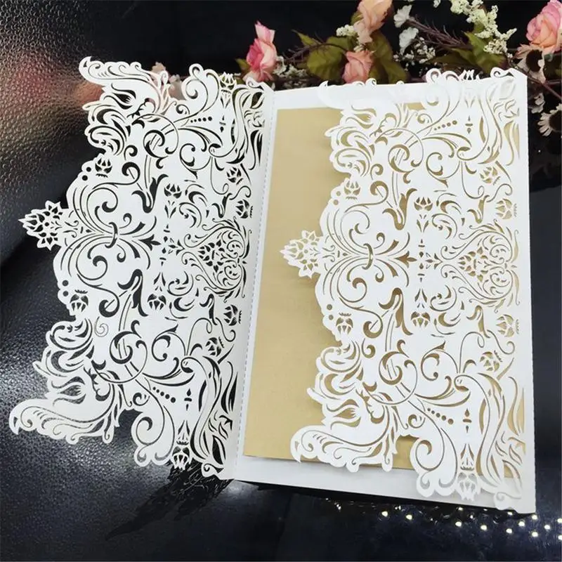  10Pcs/Set Delicate Hollow Carved Romantic Wedding Party Invitation Card Envelope Invitations for We - 32992098978