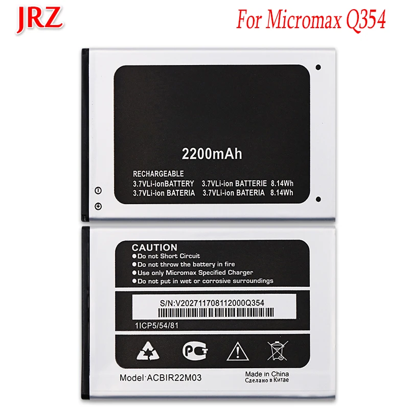 

JRZ 3.7V 2200mAh High Quality battery For Micromax Q354 phone Replacement Batteries Bateria For Micromax Bolt Q354 ACBIR22M03