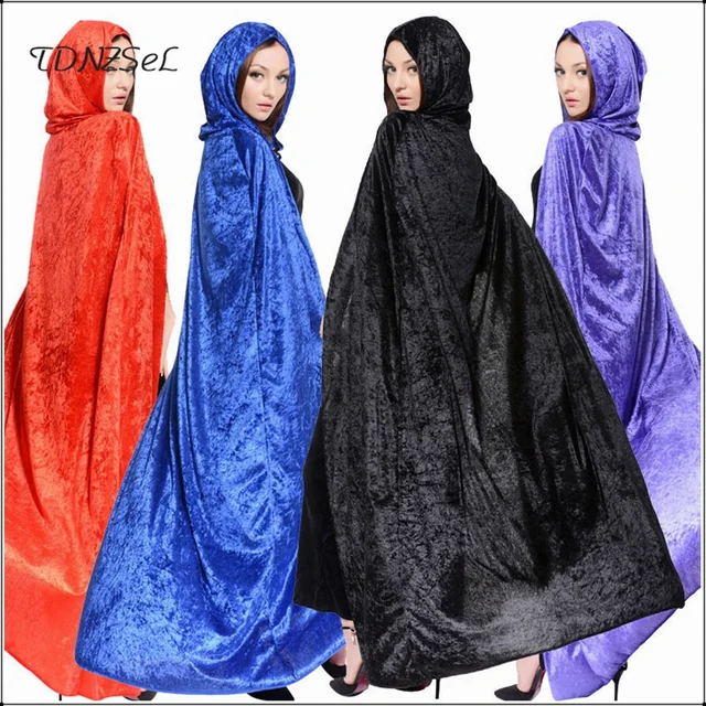 Best Product Women Halloween Cosplay Witch Hooded Capes Vampire Cloak Long Pleuche Ponchos Christmas Costumes Cloak Wicca Robe Party Club New