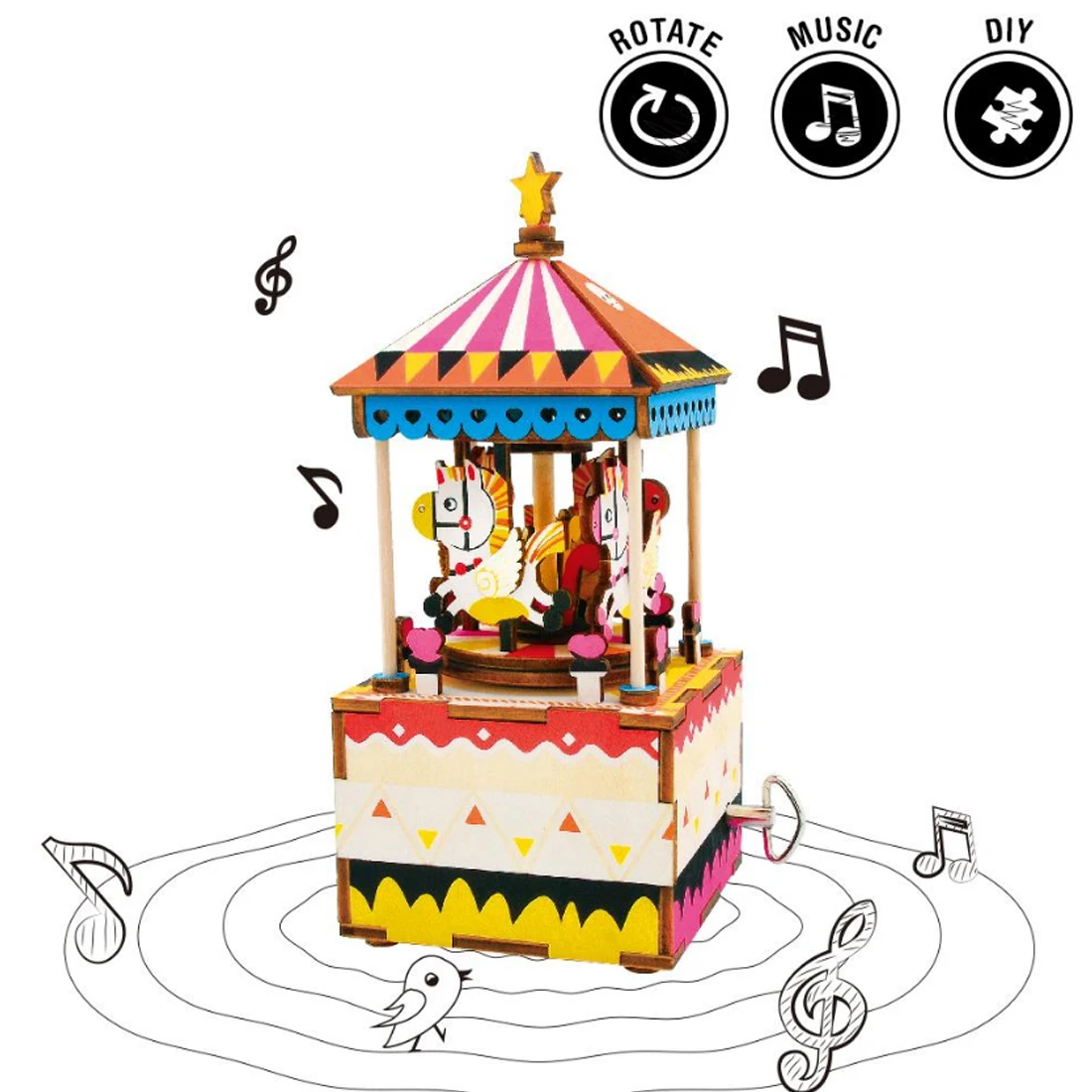 

Little 4 Happy Horses Go-Round Theme Shape 3D Puzzle Building Blocks DIY Music Box Stem Toys for Home Wedding Souvenirs