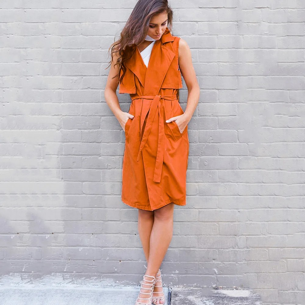 

Jacket Elegant Work Office Lady Dress Bodycon Female Sheath Dress Turn-Down Collar Long Vest Jacket With Belt Slim Dress
