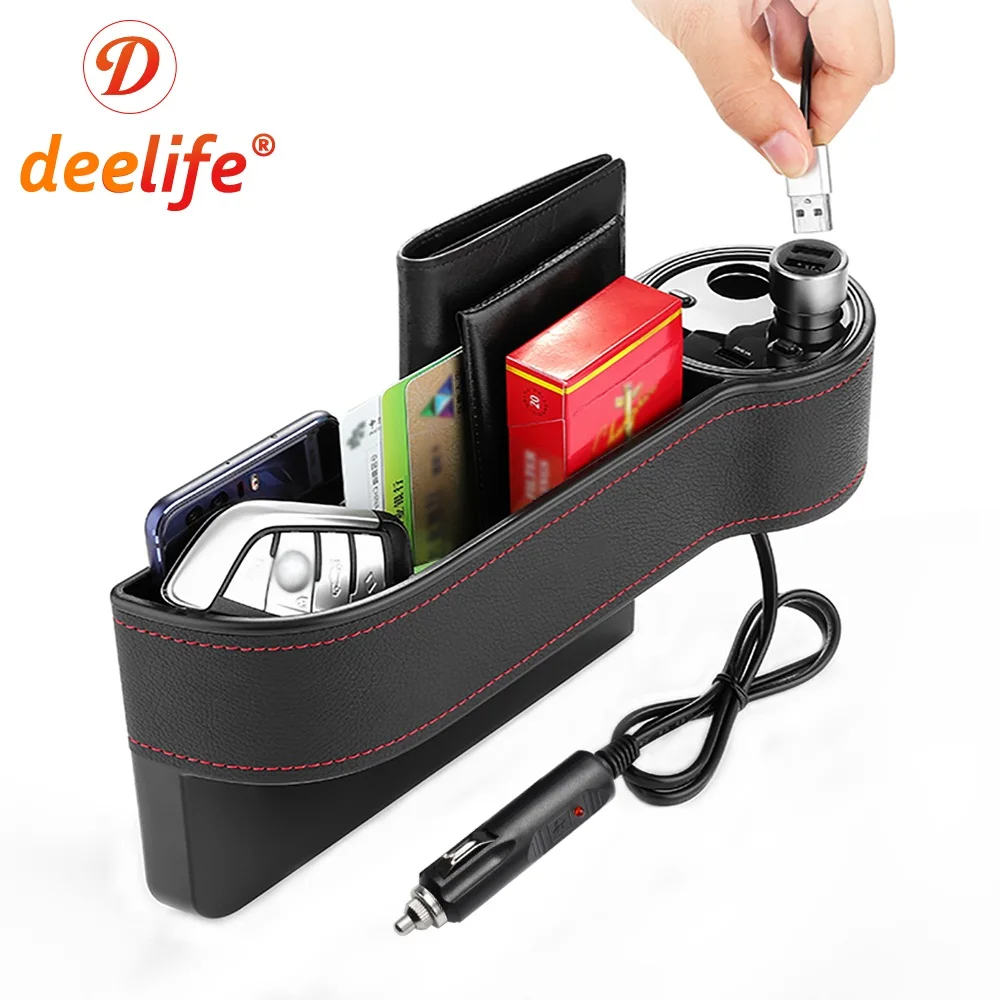 

Deelife Car Seat Gap Organizer Crevice Storage Box Auto Stowing Tidying For Phone Wallet Card Cigarette Lighter PU Case Pocket
