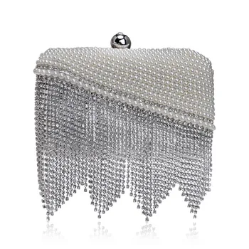 

Beaded Tassel Rhinestones Women Evening Bags Small Pearl Diamonds Chain Shoulder Handbags Purse Party Wedding Purse YM1038