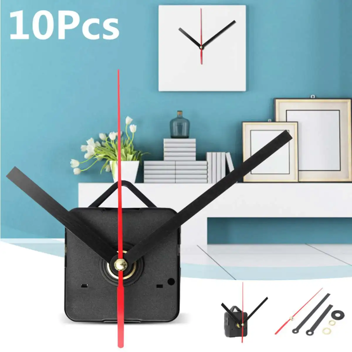 

10 pcs Wall Quartz Clock Black and Red Hands Spindle Movement Mechanism DIY Repair Tool Kit 55 x 55 x 15 mm