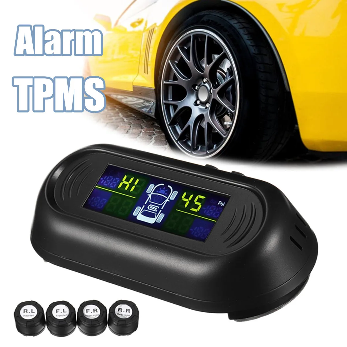

Car Tire Pressure Monitoring System Cigarette Lighter Plug TPMS LCD Display Waterproof 4 External Sensors USB Charging